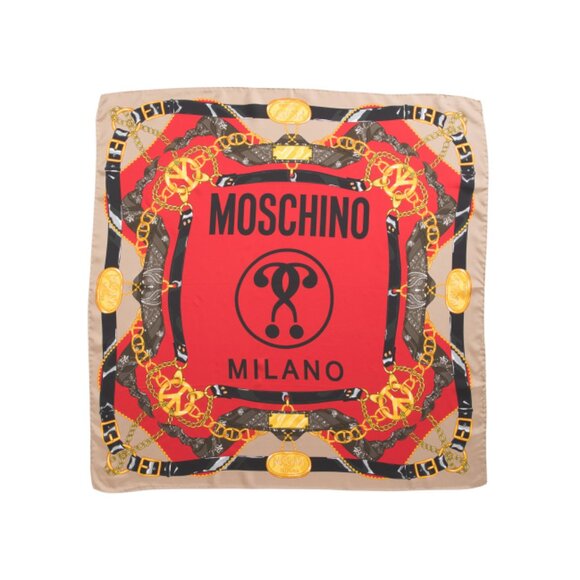 MOSCHINO Tan Multi Made In Italy Silk Square Scarf - Picture 2 of 2
